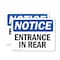 Signmission Entrance In Rear OSHA Notice Sign, Plastic, 10in W x 7in L, 2PK OS-2PACK-NS-P-710-L-12102 - alternate 1